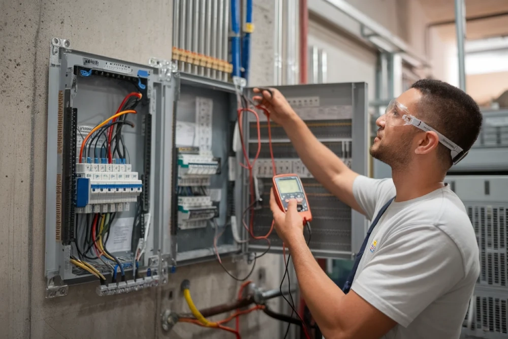 Artisan électricien de Mon Rénovateur effectuant un diagnostic et une rénovation électrique à Paris/Île-de-France